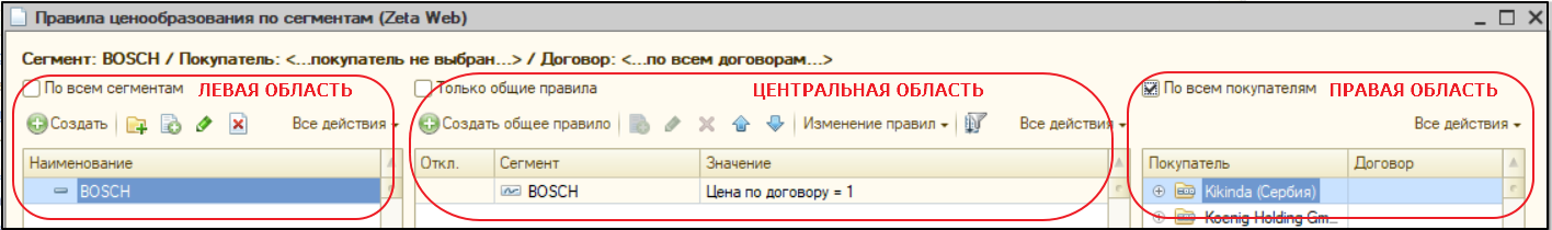 Форма правил ценообразования по сегментам