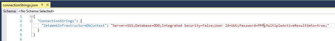 Наполнение файла connectionStrings.json